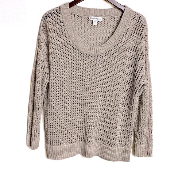 COLDWATER CREEK beige Sweater SZ XL open Knit drop-sleeve scoop neck Ramie boho - Picture 4 of 13